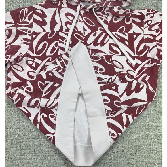 Kith Coca-Cola Hoodie Sweatshirt Sz Large Burgundy White All Over Logo AOP Print - Picture 5 of 15